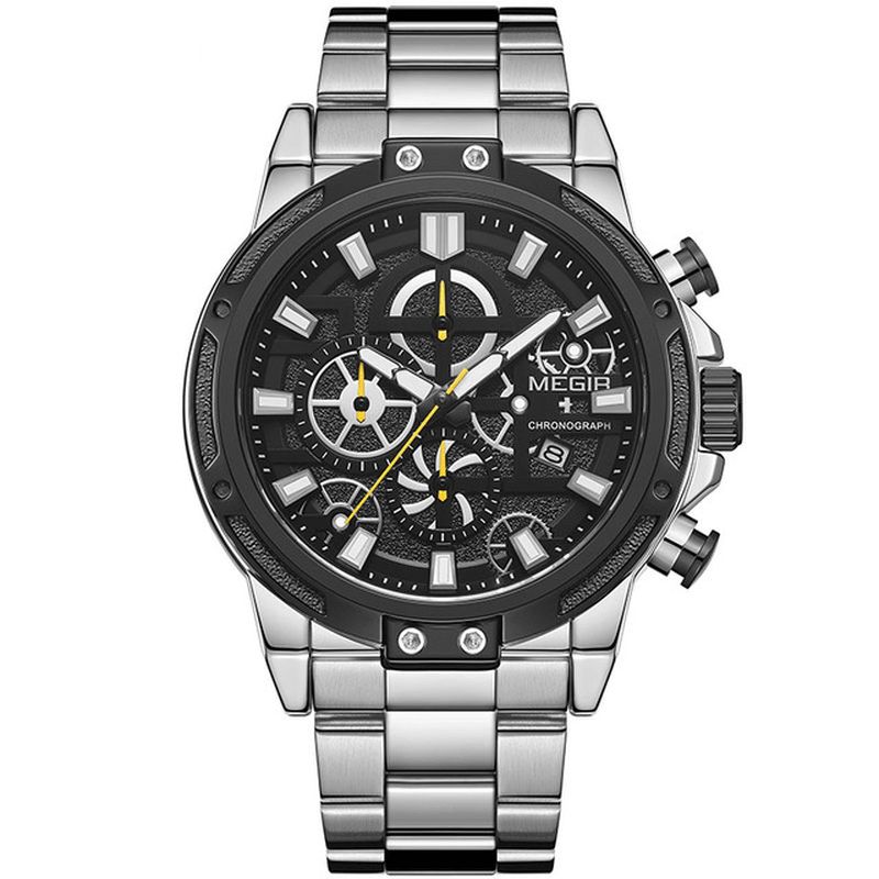 Megir 2108 Luxury Big Dial Chronograph Business Style Rustfrit Stål Herreur Quartz ur