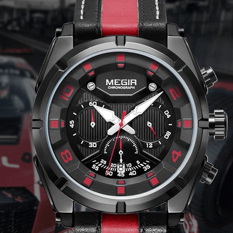 Megir Multifunktion Sports Luminous Med Kalender Chronograph 3Atm Vandtæt Kvartsur Til Mænd