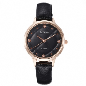 Meibo Casual Style Dame Armbåndsur Læderbånd Krystal Quartz Ure