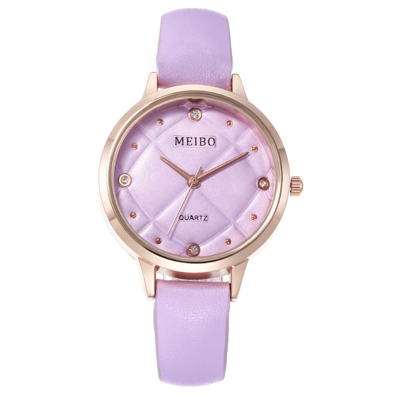 Meibo Casual Style Dame Armbåndsur Læderbånd Krystal Quartz Ure