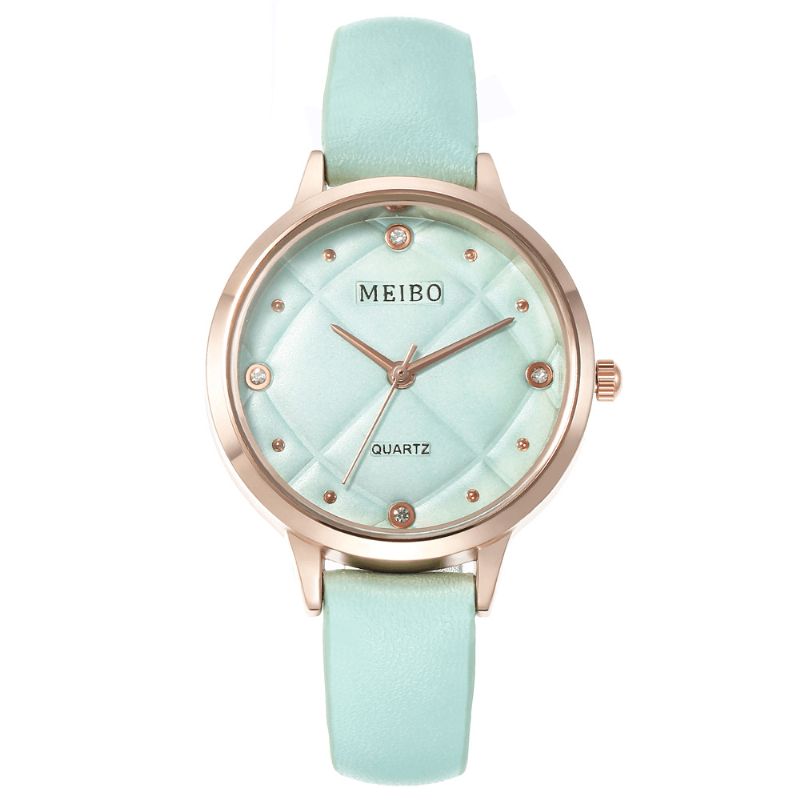 Meibo Casual Style Dame Armbåndsur Læderbånd Krystal Quartz Ure