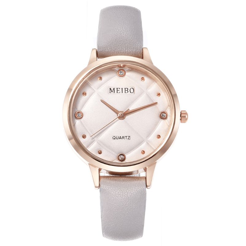 Meibo Casual Style Dame Armbåndsur Læderbånd Krystal Quartz Ure