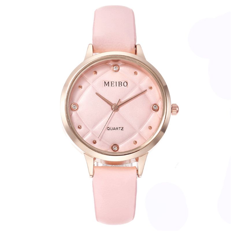 Meibo Casual Style Dame Armbåndsur Læderbånd Krystal Quartz Ure