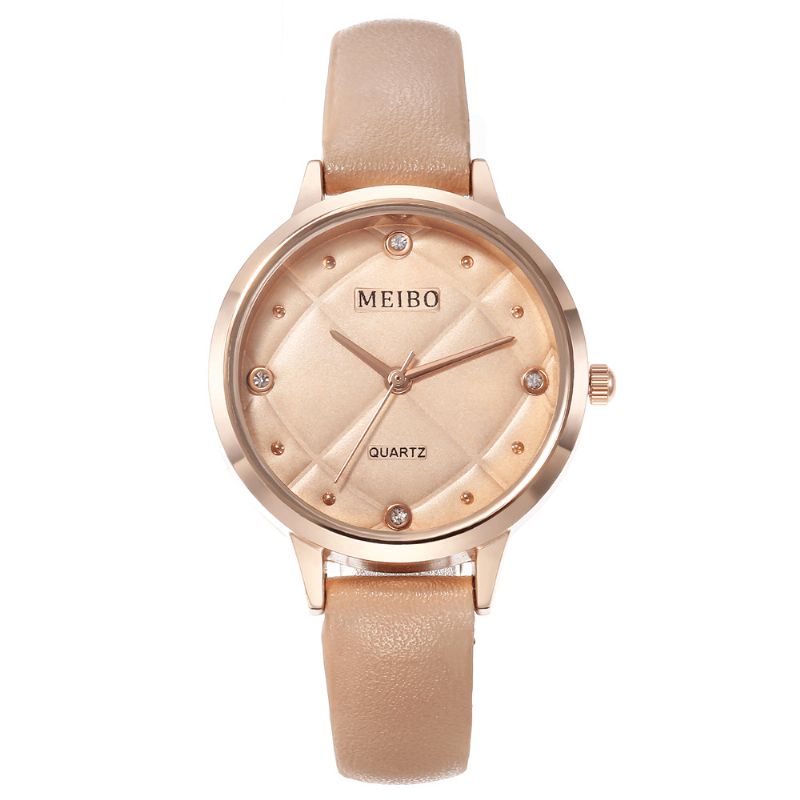 Meibo Casual Style Dame Armbåndsur Læderbånd Krystal Quartz Ure