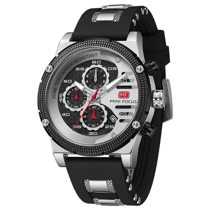 Mini Focus 0246G Sport Casual Style Hult Design Lille Kalenderskive Lysende Pointer Vandtæt Herrearmbåndsur Quartz ur