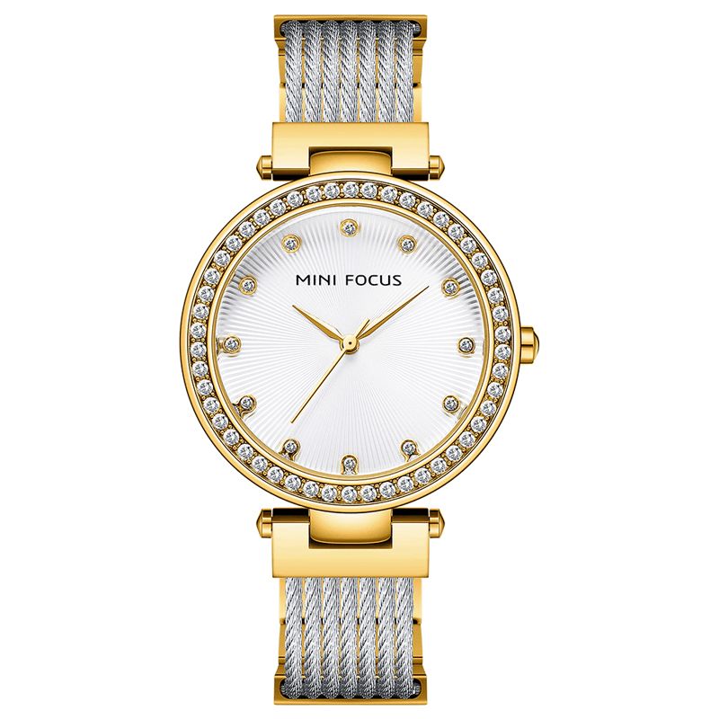 Mini Focus 0423L Elegant Rhinestones Decoration Dial 3Atm Vandtæt Dame Armbåndsur Quartz ur