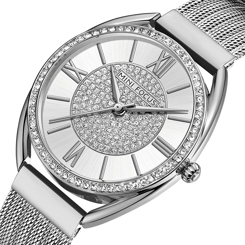 Mini Focus 0425L Casual Elegant Rhinestones Decoration Dial 3Atm Vandtæt Dame Armbåndsur Quartz ur