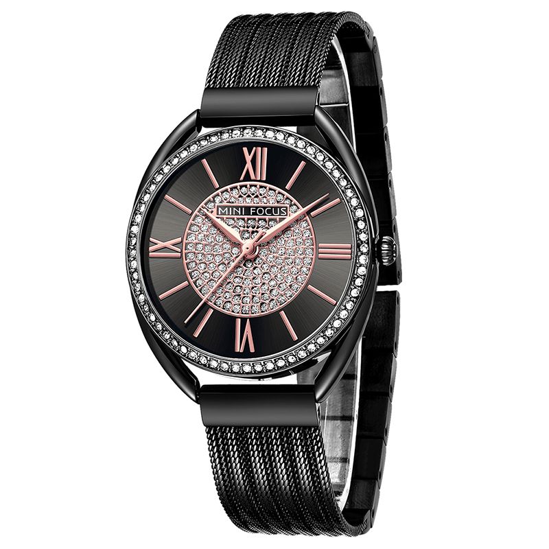 Mini Focus 0425L Casual Elegant Rhinestones Decoration Dial 3Atm Vandtæt Dame Armbåndsur Quartz ur