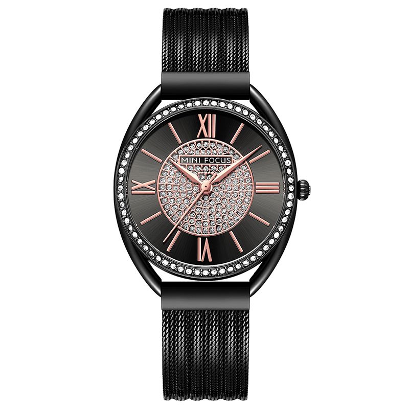 Mini Focus 0425L Casual Elegant Rhinestones Decoration Dial 3Atm Vandtæt Dame Armbåndsur Quartz ur