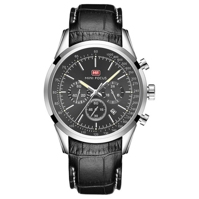 Mini Focus Mf0116G Læder Business Chronograph Kalender Vandtæt Herreur Quartz ur