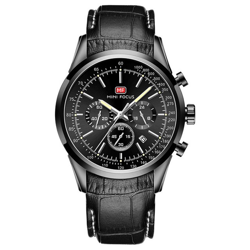 Mini Focus Mf0116G Læder Business Chronograph Kalender Vandtæt Herreur Quartz ur