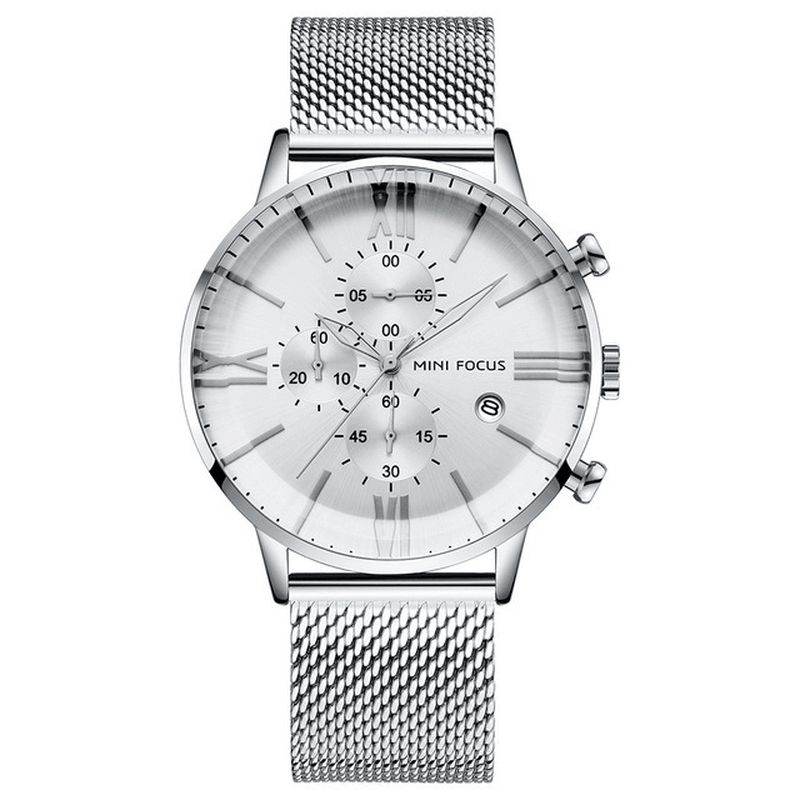 Mini Focus Mf0236G Business Chronograph Kalender Mesh Steel Quartz ur Herrearmbåndsur