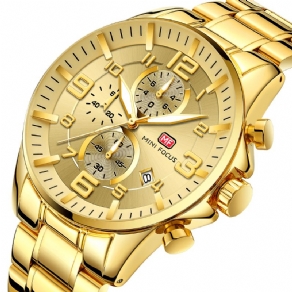 Mini Focus Mf0278G Royal Golden Stainless Steel Chronograph Business Quartz ur Herrearmbåndsur