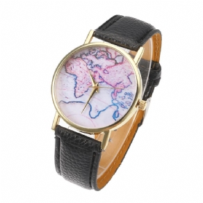 Mode Afslappet Pu Læderrem Map Dial Kvinder Armbåndsur Quartz ur