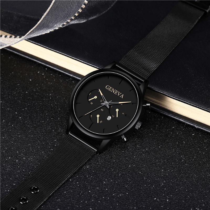 Mode Alloy Mænd Business Watch Dekoreret Pointer Calendar Quartz ur