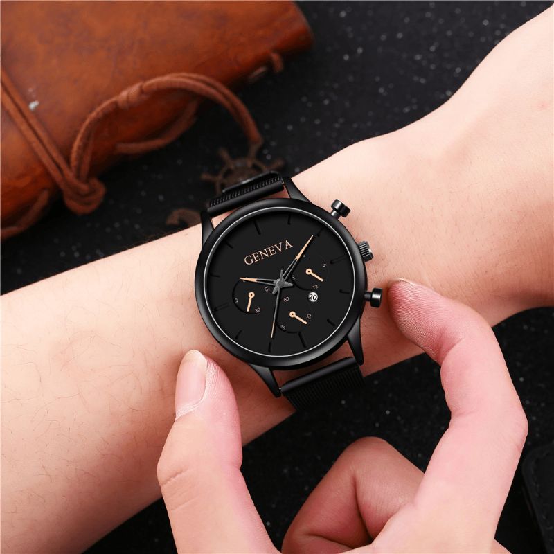 Mode Alloy Mænd Business Watch Dekoreret Pointer Calendar Quartz ur