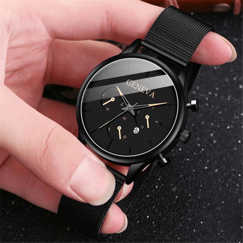 Mode Alloy Mænd Business Watch Dekoreret Pointer Calendar Quartz ur