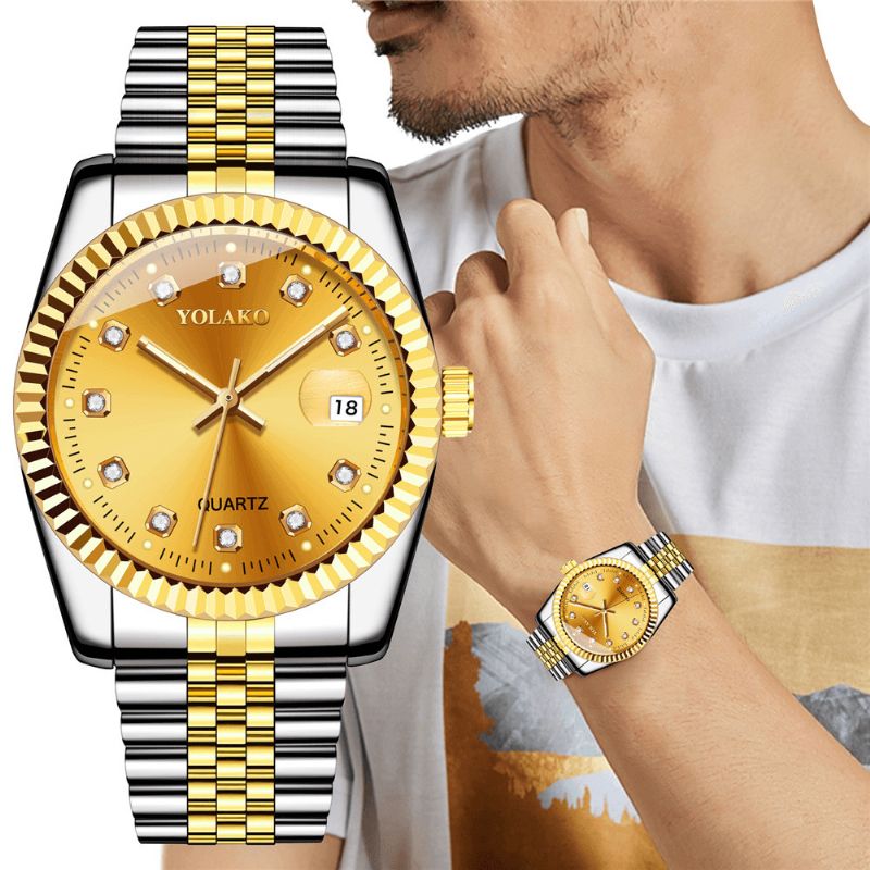 Mode Alloy Steel Band Watch Diamond Casual Square Mænd Quartz ur