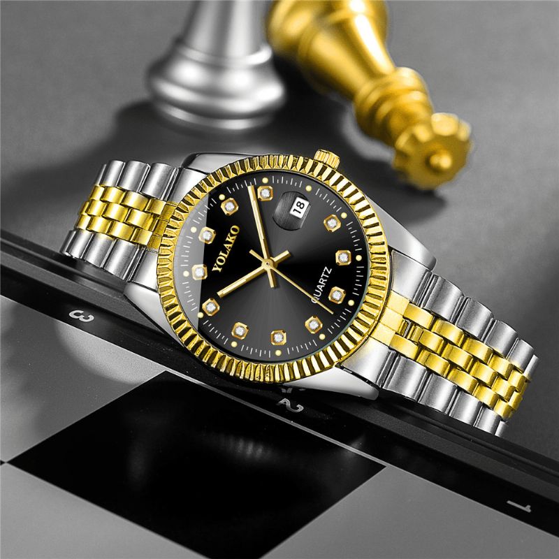 Mode Alloy Steel Band Watch Diamond Casual Square Mænd Quartz ur