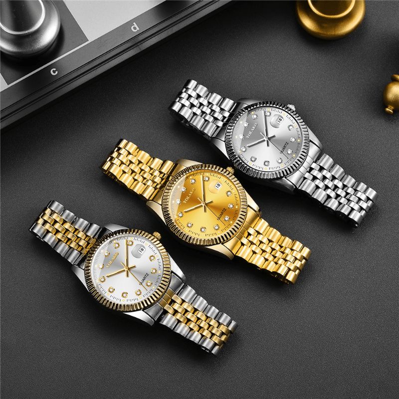 Mode Alloy Steel Band Watch Diamond Casual Square Mænd Quartz ur