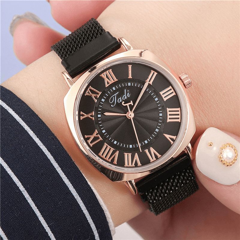 Mode Business Elegant Dame Watch Fuld Legering Band Romertal Justerbar Spænde Quartz ur