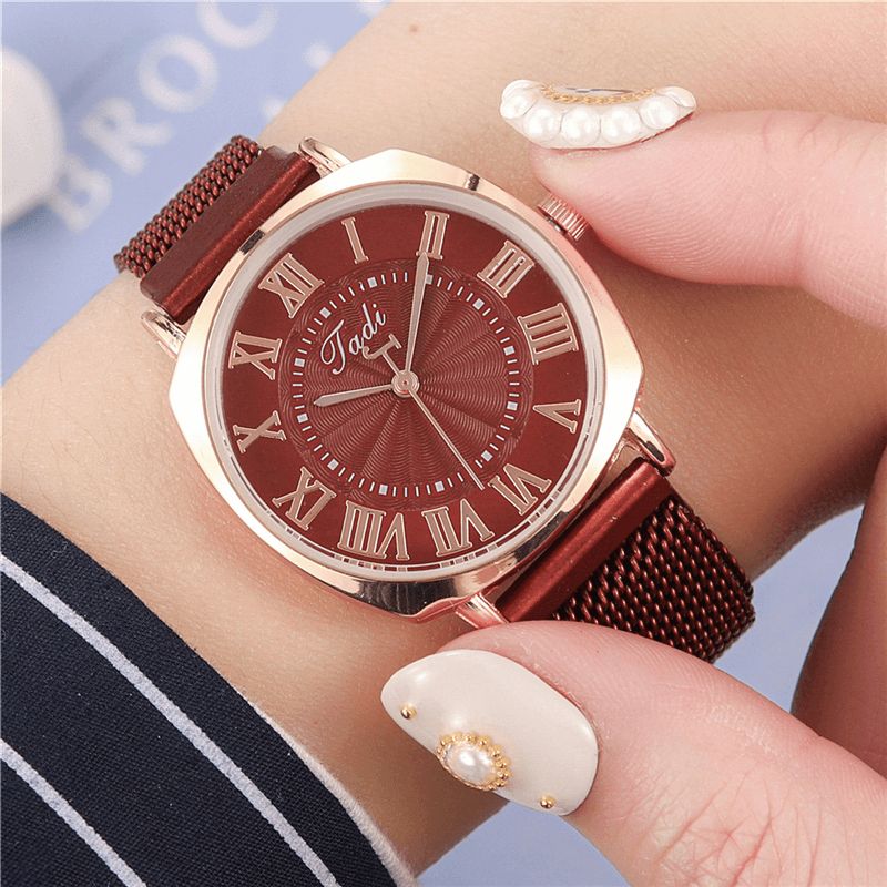 Mode Business Elegant Dame Watch Fuld Legering Band Romertal Justerbar Spænde Quartz ur