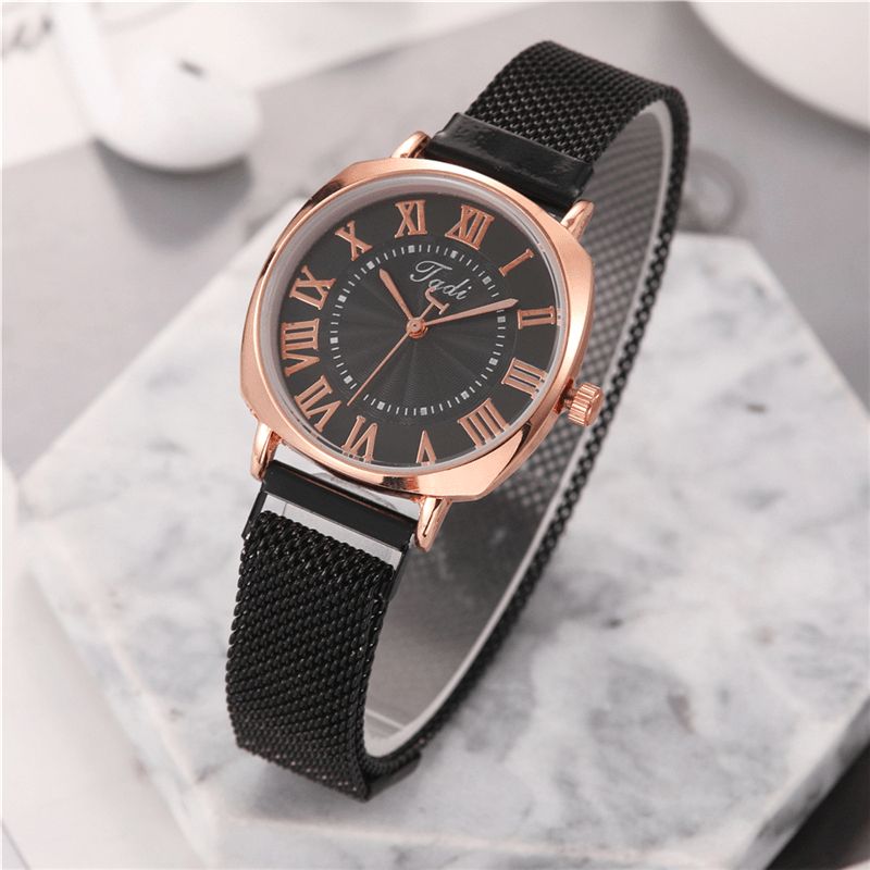 Mode Business Elegant Dame Watch Fuld Legering Band Romertal Justerbar Spænde Quartz ur