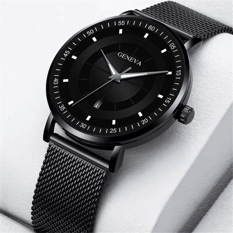 Mode Casual Alloy Lysende Pointers Business Multi-Function Mesh Strap Quartz ur