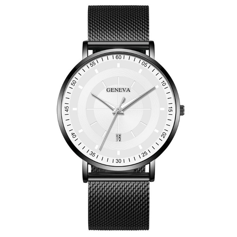 Mode Casual Alloy Lysende Pointers Business Multi-Function Mesh Strap Quartz ur