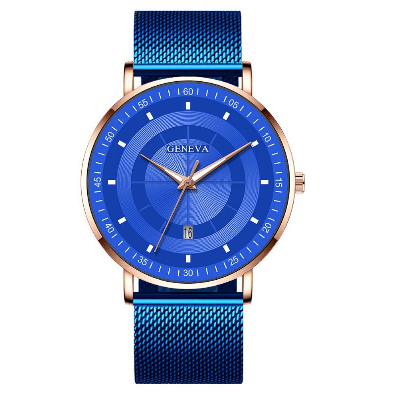 Mode Casual Alloy Lysende Pointers Business Multi-Function Mesh Strap Quartz ur