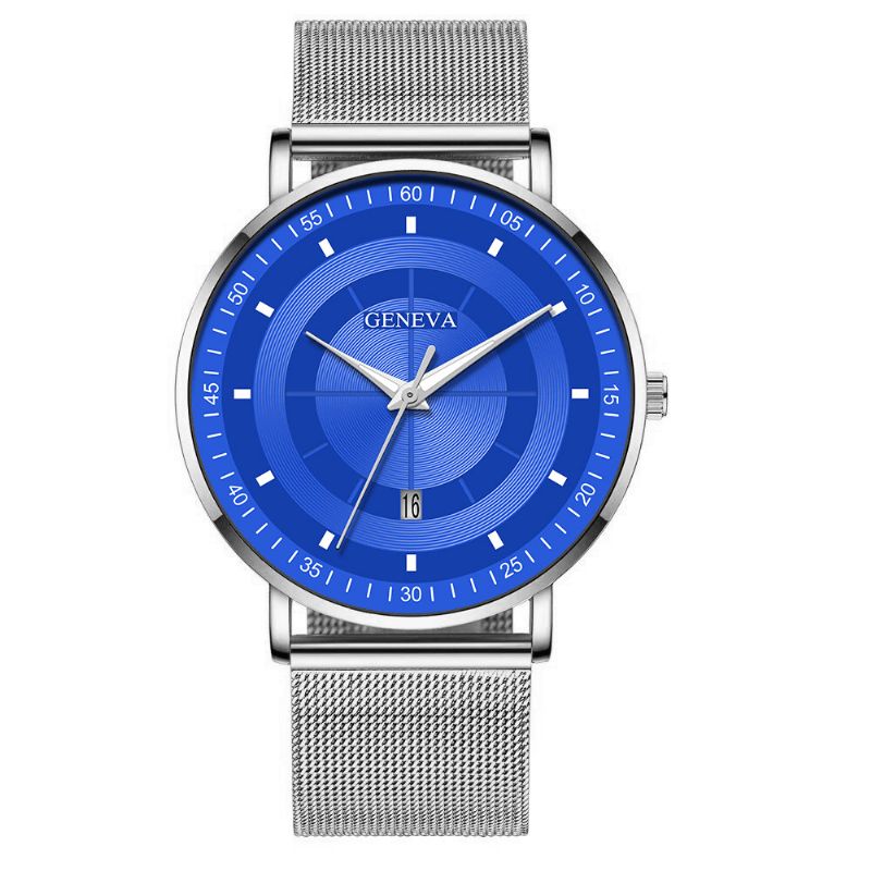 Mode Casual Alloy Lysende Pointers Business Multi-Function Mesh Strap Quartz ur