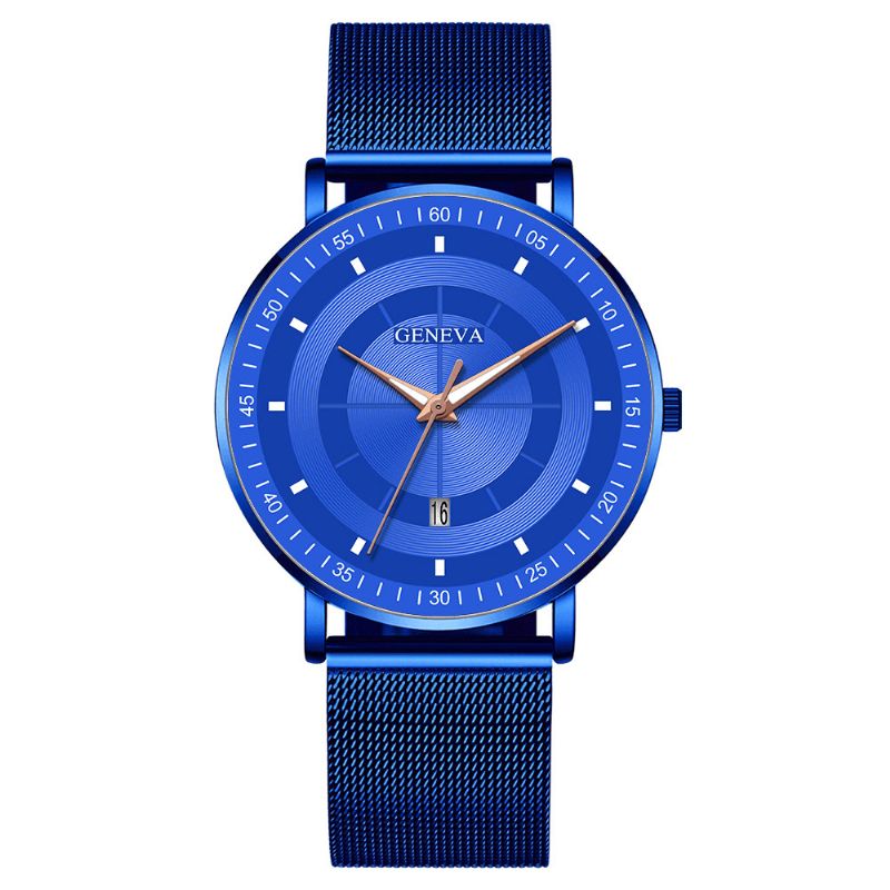 Mode Casual Alloy Lysende Pointers Business Multi-Function Mesh Strap Quartz ur