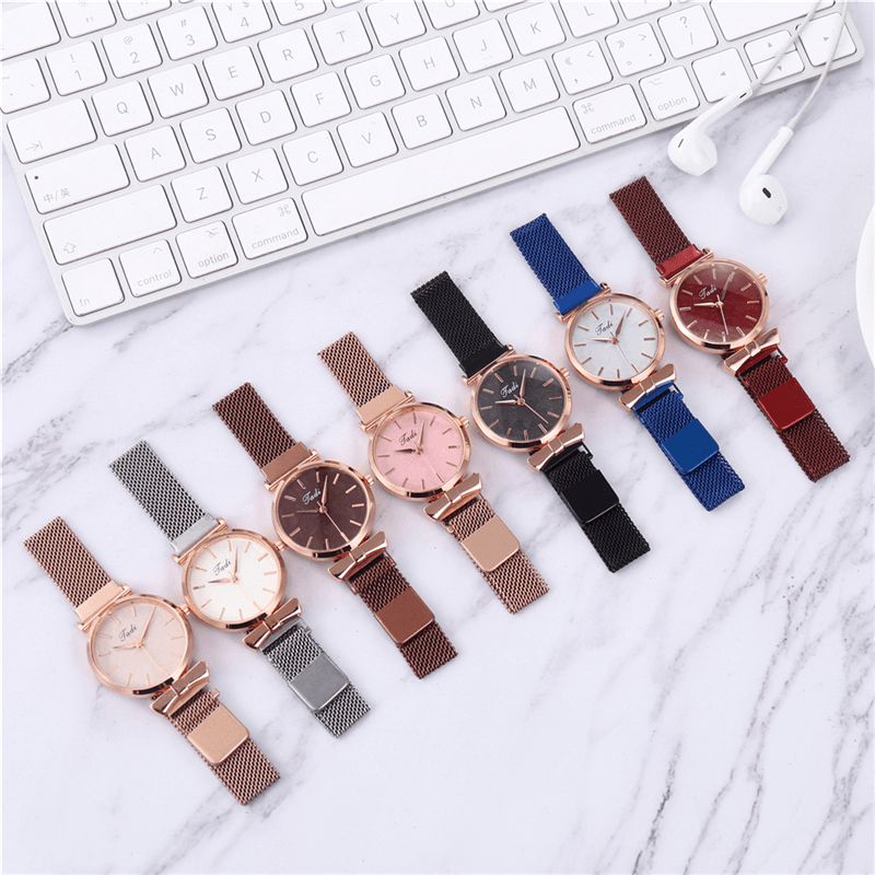 Mode Casual Elegant Design Kvinder Ure Legering Mesh Band Dial Wrist Case Quartz ur