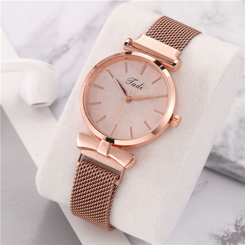 Mode Casual Elegant Design Kvinder Ure Legering Mesh Band Dial Wrist Case Quartz ur