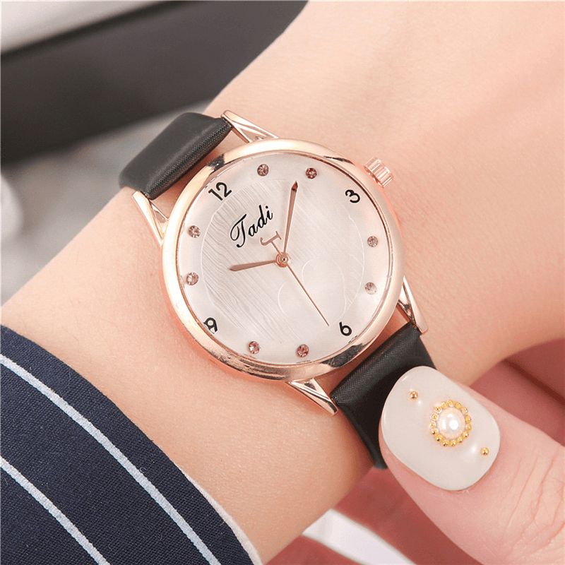 Mode Casual Elegant Sport Kvinder Ure Læder Band Urskive Rose Gold Wrist Alloy Case Quartz ur