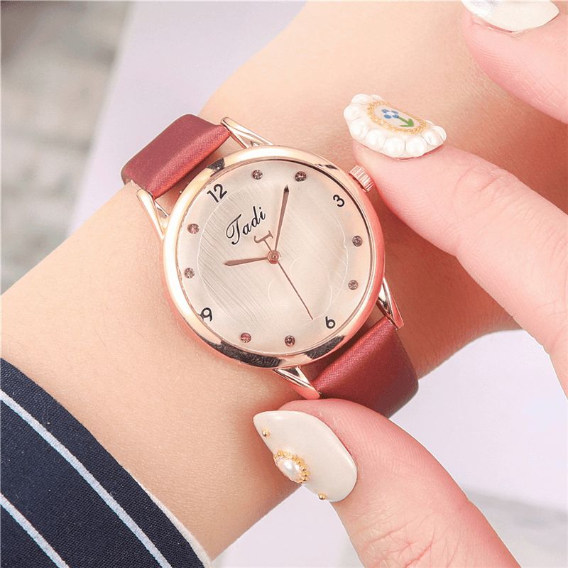 Mode Casual Elegant Sport Kvinder Ure Læder Band Urskive Rose Gold Wrist Alloy Case Quartz ur