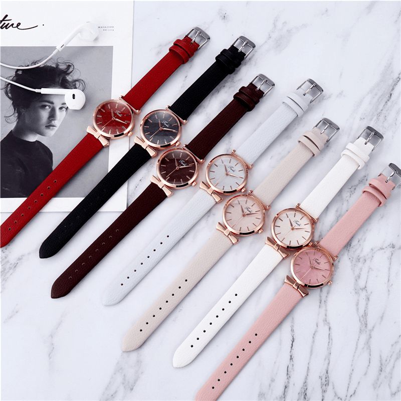 Mode Casual Elegante Kvinder Ure Læder Band Urskive Rose Gold Wrist Alloy Case Quartz ur