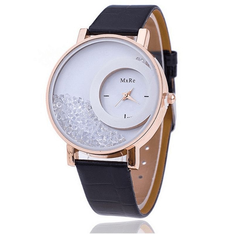 Mode Casual Kvindeur Crystal Dial Læderrem Kvinde Quartz ur