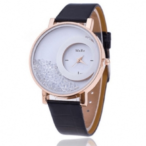 Mode Casual Kvindeur Crystal Dial Læderrem Kvinde Quartz ur