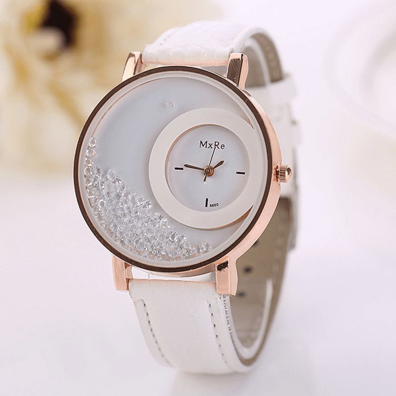 Mode Casual Kvindeur Crystal Dial Læderrem Kvinde Quartz ur