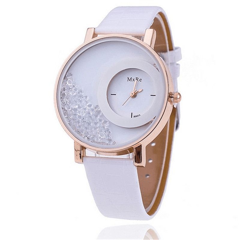 Mode Casual Kvindeur Crystal Dial Læderrem Kvinde Quartz ur