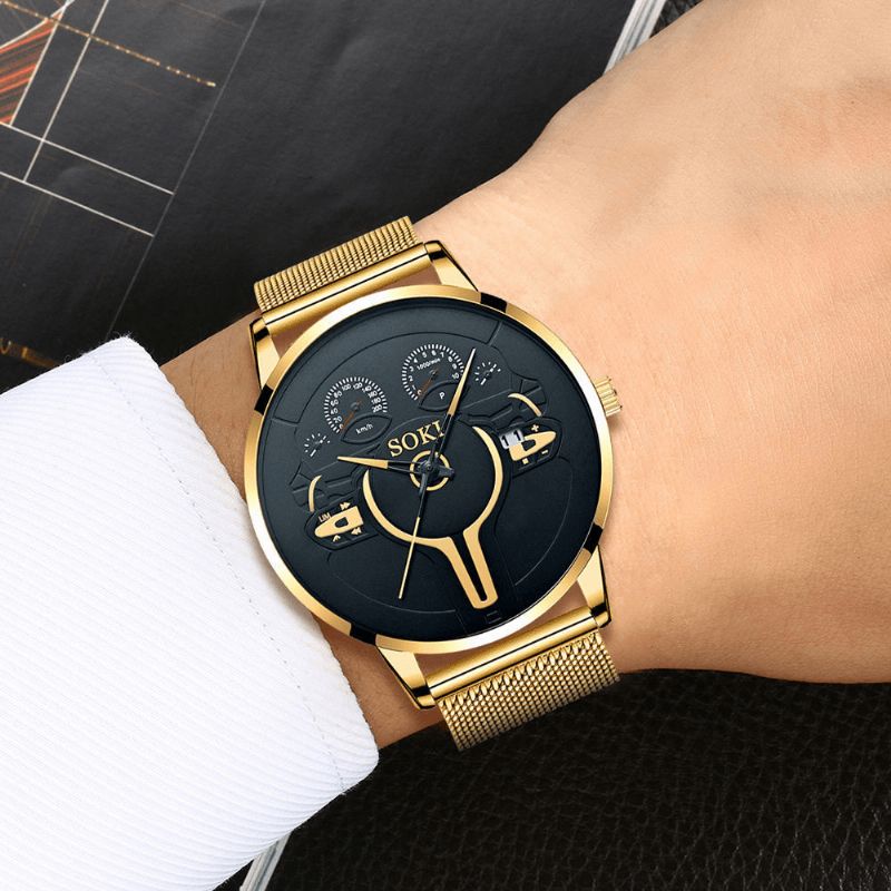 Mode Casual Legering Mænd Business Watch Dekoreret Pointer Calendar Quartz ur