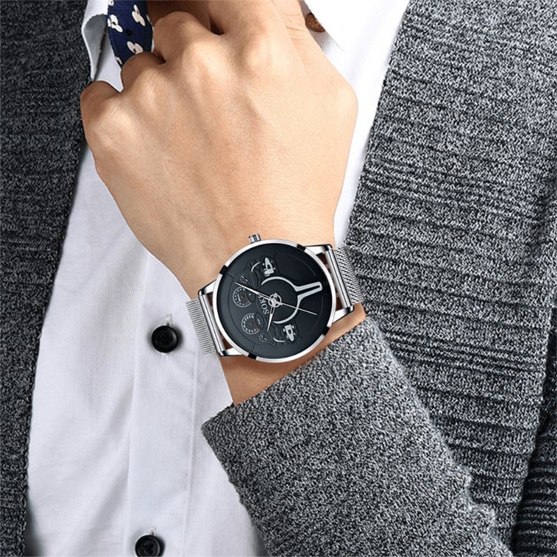 Mode Casual Legering Mænd Business Watch Dekoreret Pointer Calendar Quartz ur