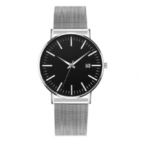 Mode Casual Mænd Business Watch Dekoreret Legering Strap Pointer Calendar Quartz ur