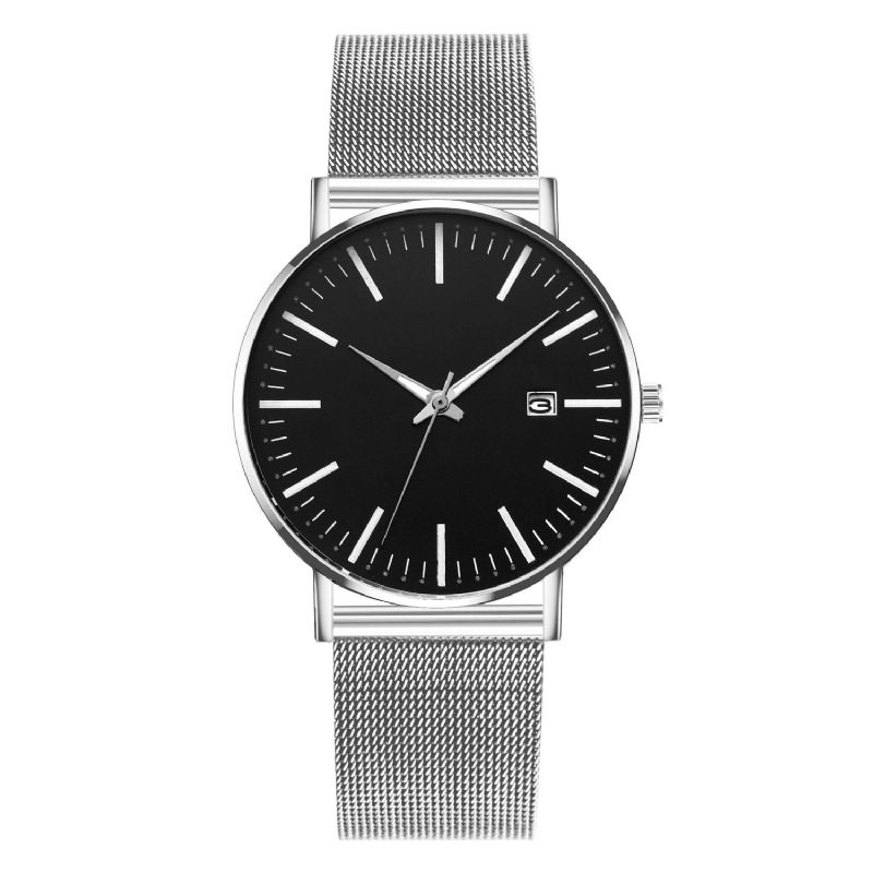 Mode Casual Mænd Business Watch Dekoreret Legering Strap Pointer Calendar Quartz ur