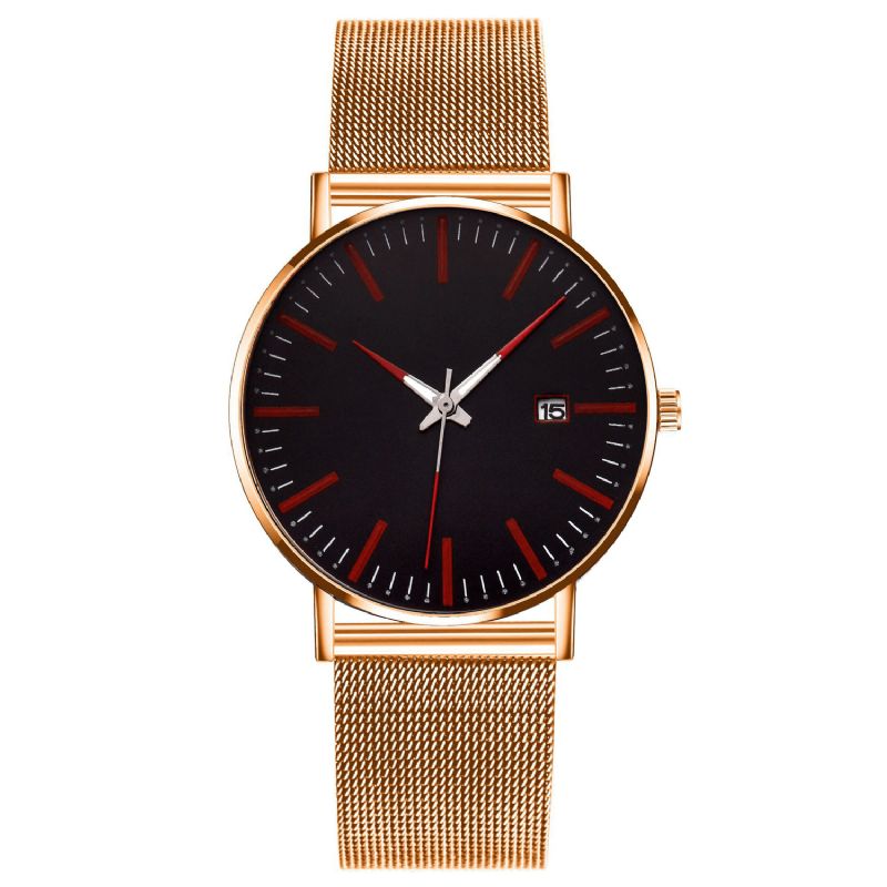 Mode Casual Mænd Business Watch Dekoreret Legering Strap Pointer Calendar Quartz ur