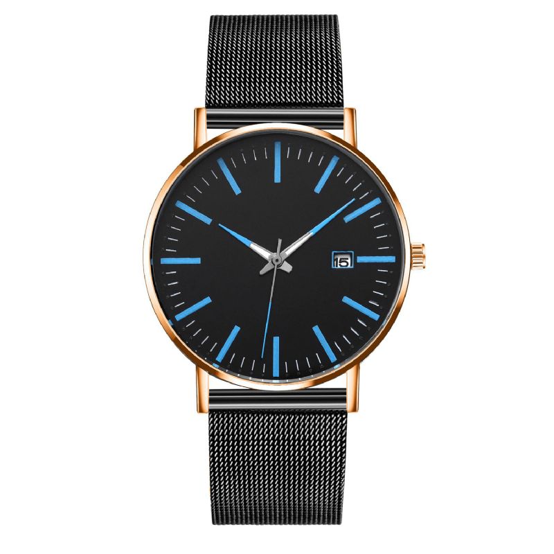 Mode Casual Mænd Business Watch Dekoreret Legering Strap Pointer Calendar Quartz ur