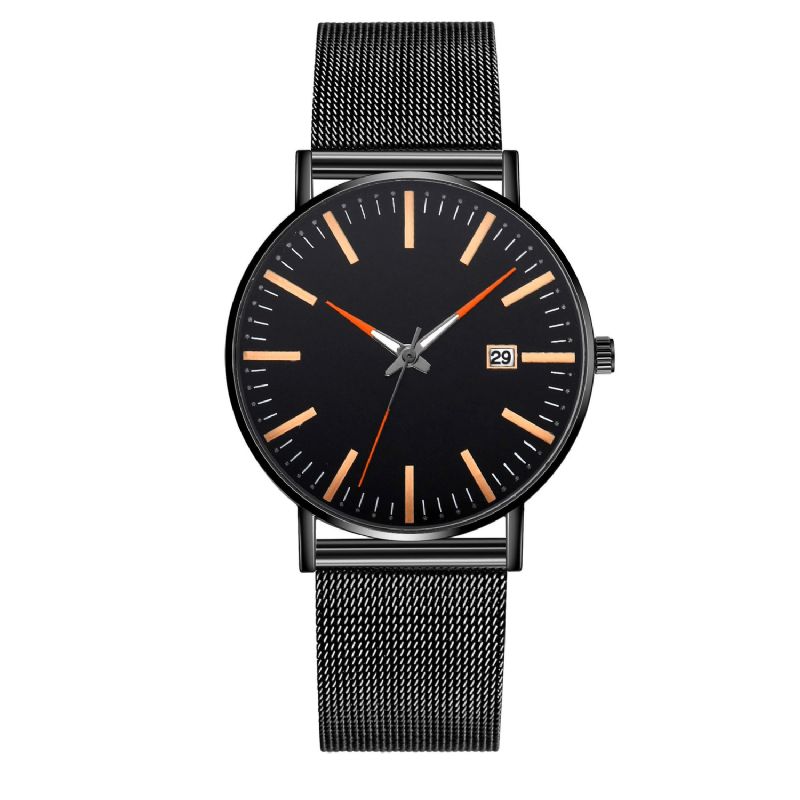 Mode Casual Mænd Business Watch Dekoreret Legering Strap Pointer Calendar Quartz ur