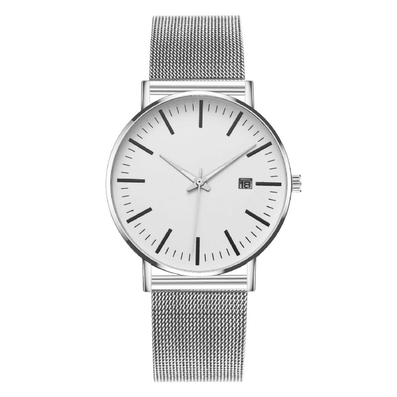 Mode Casual Mænd Business Watch Dekoreret Legering Strap Pointer Calendar Quartz ur