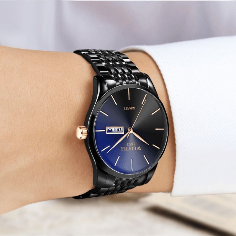 Mode Casual Mænd Watch Dato Week Display Business 3Atm Vandtæt Quartz ur